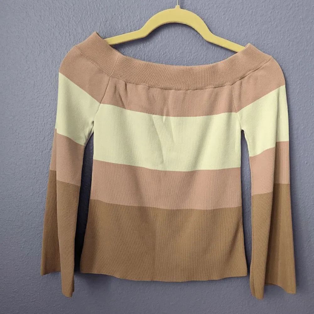 Women's Cloud Ten Sweater Color Block Off The Shoulder Bell Sleeve Small Pink